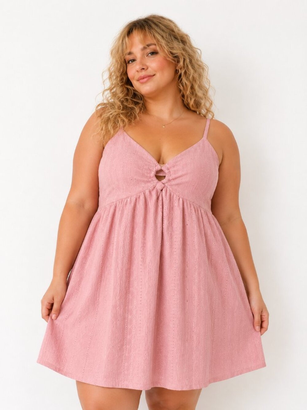 Blush Pink Babydoll Eyelet Mini Dress | Cottagecore Coquette Summer